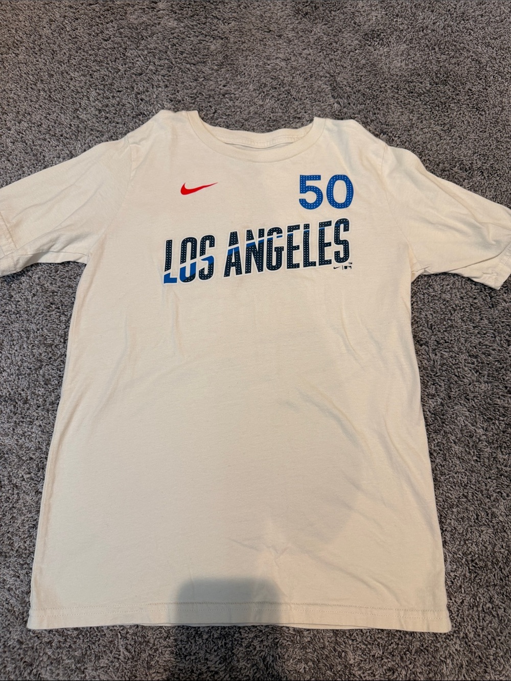 Nike White Tee with Blue Los Angeles Graphic and Red Swoosh
